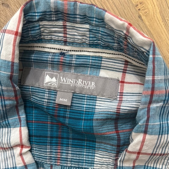 Blue and White Boxy Button Down Shirt with Notched Collar - Picture 2 of 3